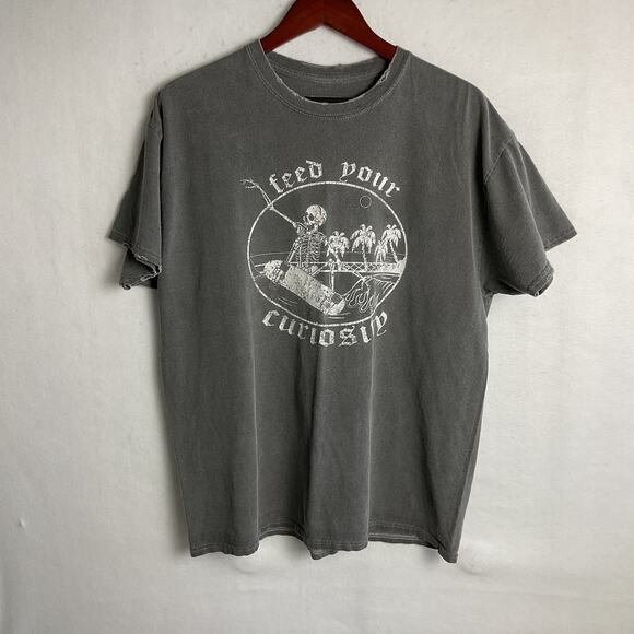 Urban Outfitters Oversized Distressed Tee Feed Your Curiosity Small Medium Grey - Picture 3 of 12